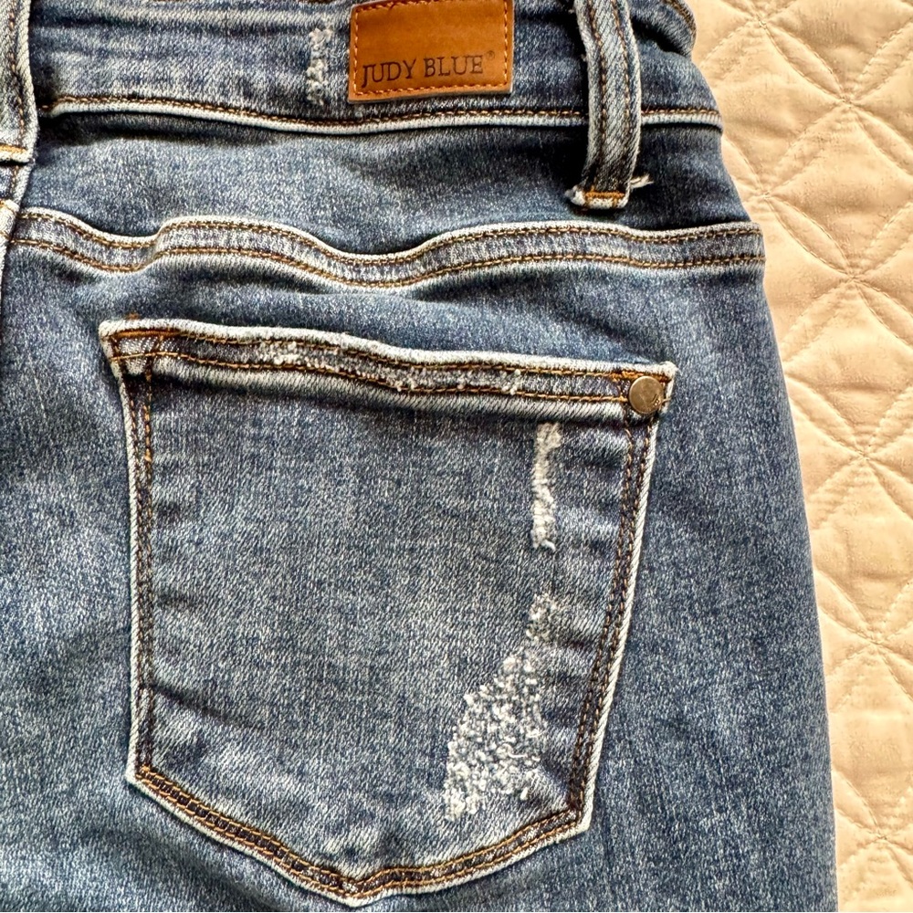Judy Blue Distressed Skinny Red Buffalo Plaid Denim Blue Jeans Size 9/29 - Picture 15 of 15